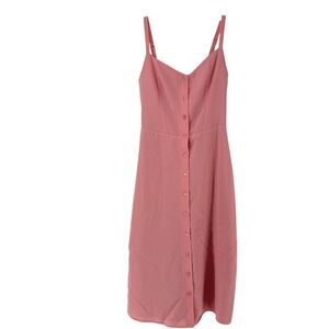 Kittenish Dress XS Pink Midi Spaghetti Strap Button Front Sweetheart Neck A Line